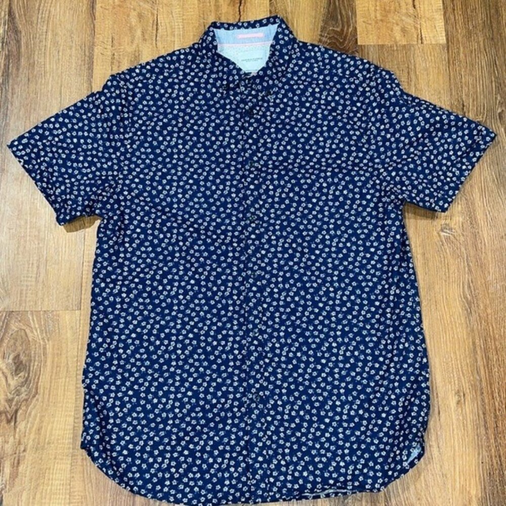 Denim & Flower Men's Short Sleeve Button Down Curved Hem Button Shirt (S…